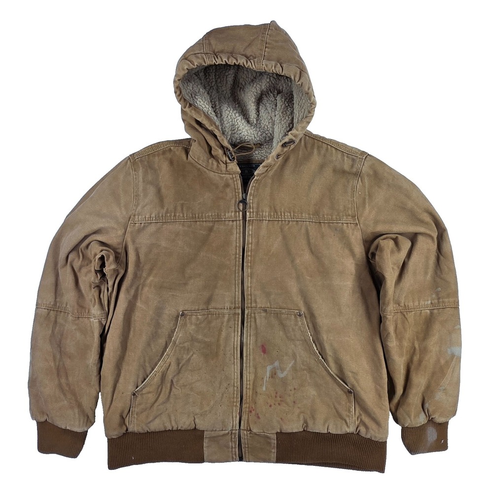 GH Bass Co‎ Mens Work Jacket Thrashed Paint Splat Holes Sherpa Lined Destroyed M